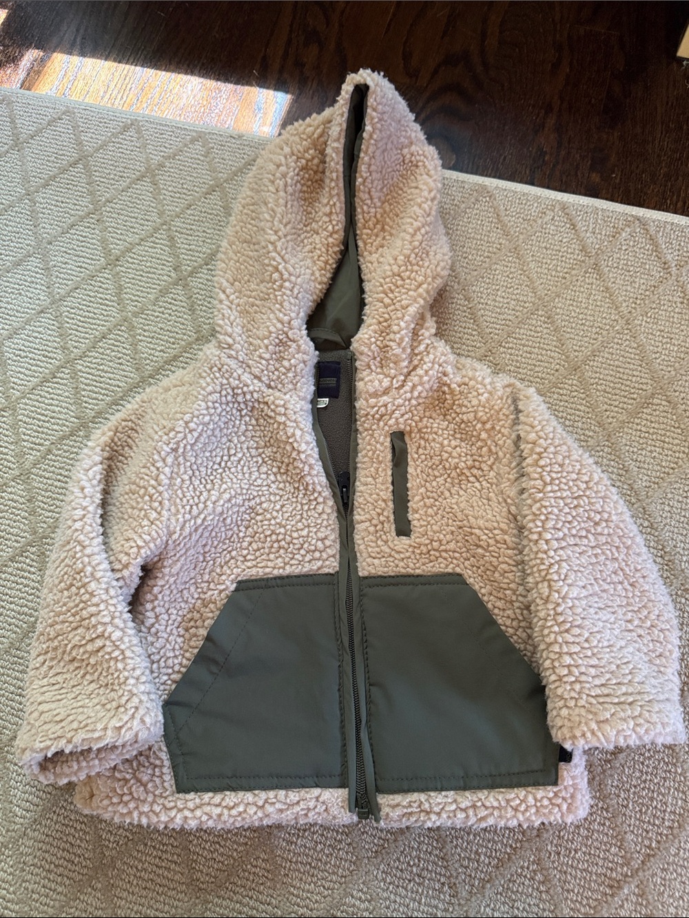 Zara Baby Tan Sherpa Puffer Jacket with Olive Panels